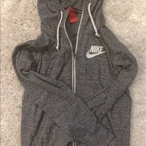 Gray Nike zip up with hood